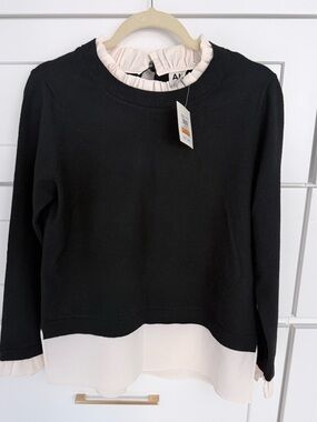Anne Klein Black Sweater with Cream Ruffled Neck
